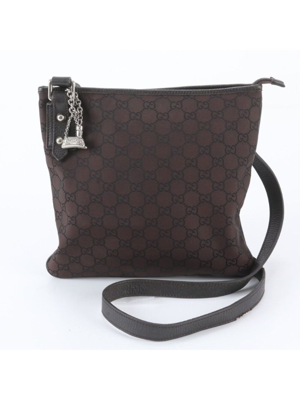 Gucci GG Nylon Leather Shoulder Bag Crossbody Brown